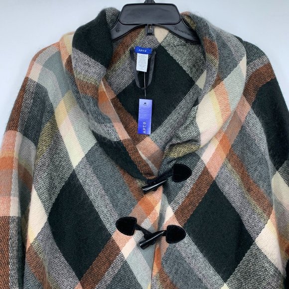 Apt. 9 Poncho Sweater Plaid Toggle Flannel Fray Hem NWT - Picture 3 of 10
